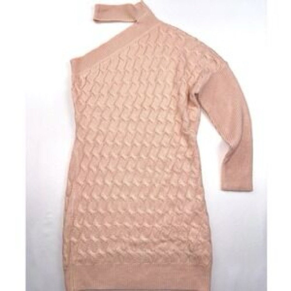 NWOT VENUS Pink Asymmetrical One-Shoulder Sweater Dress L B65 - Picture 2 of 5